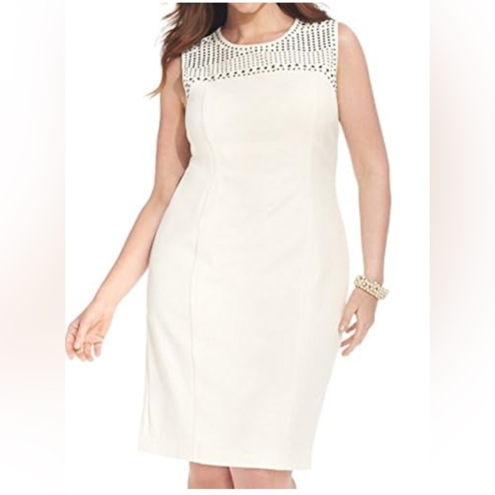 Kasper Woman Sleeveless Sheath Seamed Embellished Dress Cream Size 4